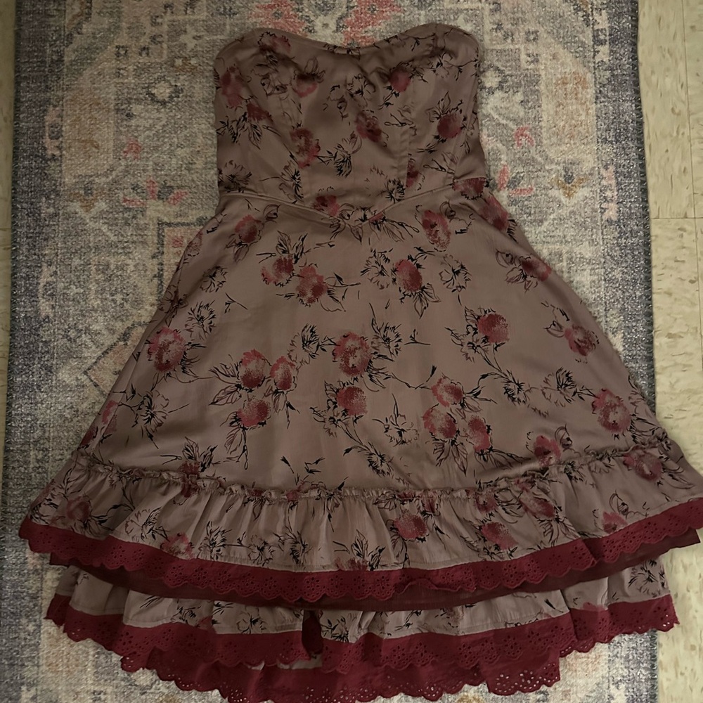 Free People Floral Strapless Dress with Ruffle Hem